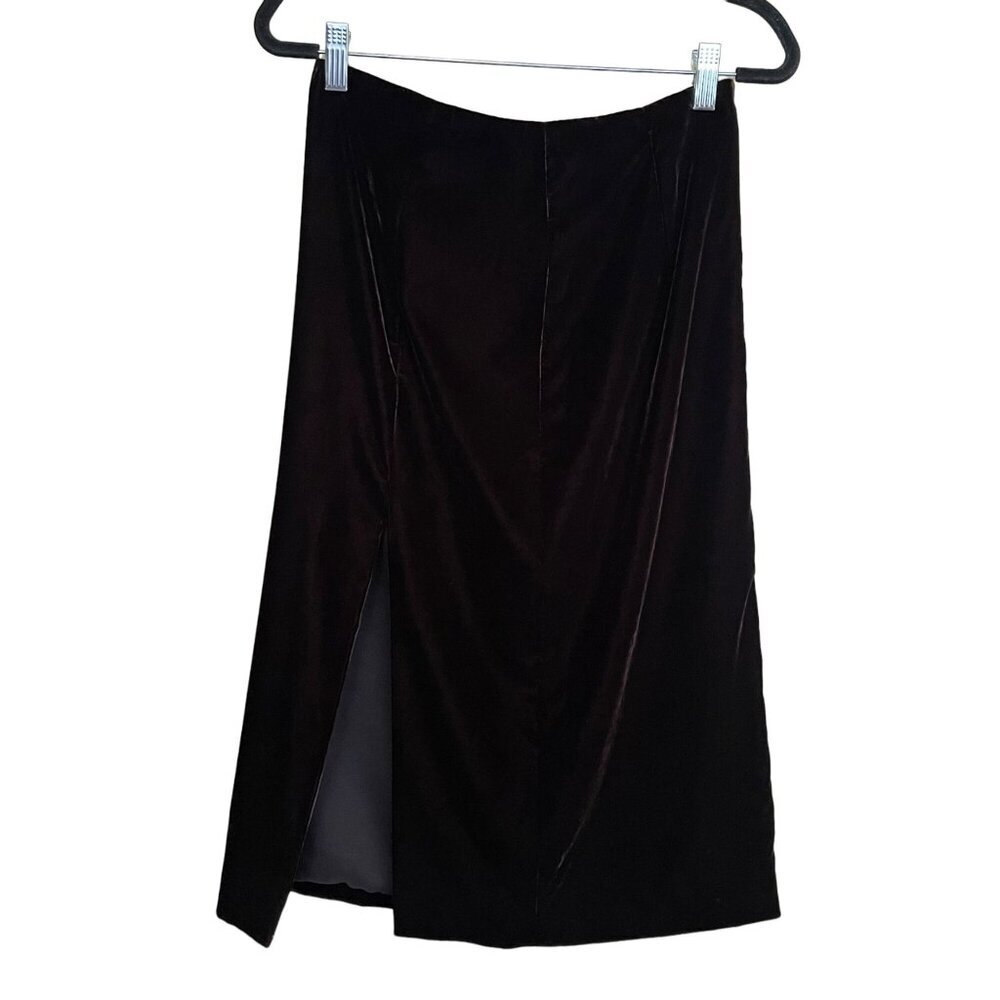 New Velvet Midi Skirt Side Slit Size 0 Dark Burgundy